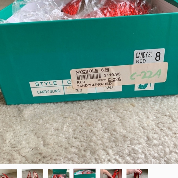 Lauren Lorraine Ruby Red Peep Toe 5” Heels with cushions Size 8 *Like New* - Picture 3 of 6